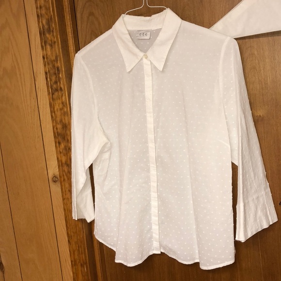 EUC C•L•C Brand White dotted Swiss 3/4 sleeve - Picture 1 of 7
